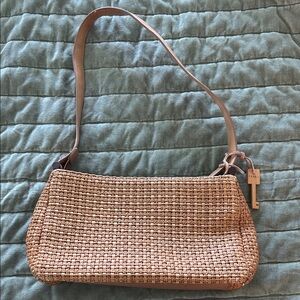 Fossil Brown Woven Shoulder Bag